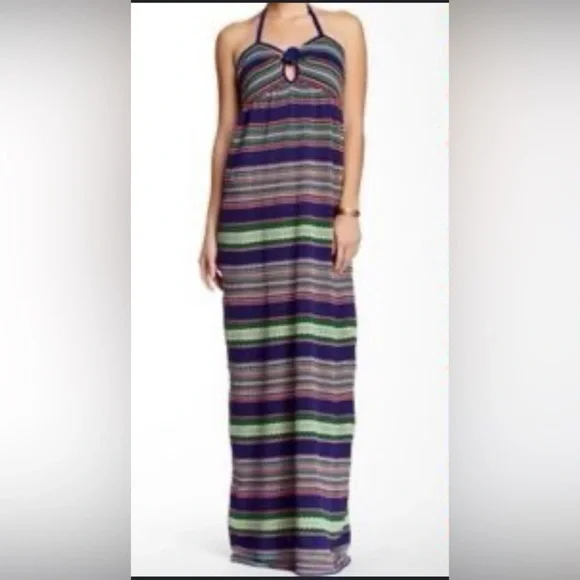 Vintage Missoni NWT Multicolored Striped Knit Halter Maxi Dress - Picture 1 of 12
